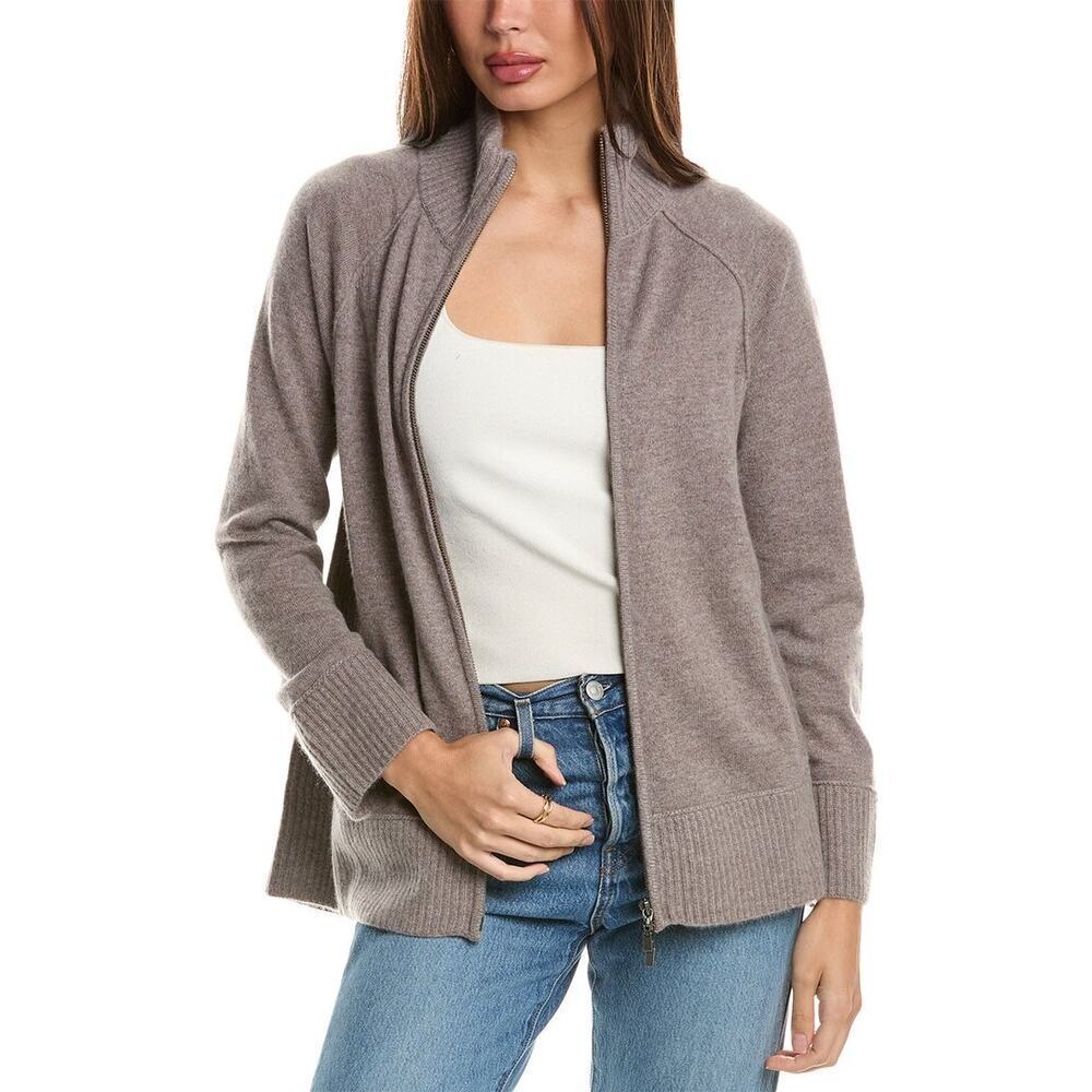Forte Cashmere Zip Mock Grey Cashmere Cardigan Sz S